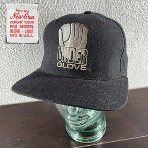 Vintage New Era Hat Mens Black Snapback Wilson Under Glove Made In USA 90s RARE